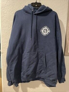 Hanes Vernon Fire Department Blue Hoodie Mens Size Extra Large
